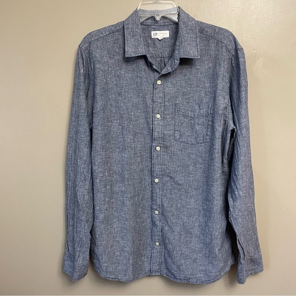 GAP Men’s Large standard fit linen button down blue crush - Picture 1 of 9
